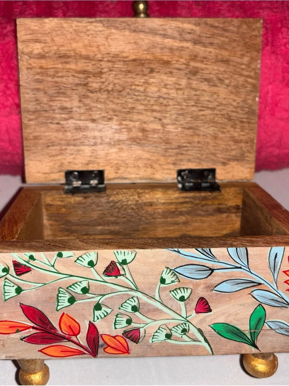 Hand-Painted Floral Wooden Keepsake Box | Decorative Trinket & Jewelry Storage